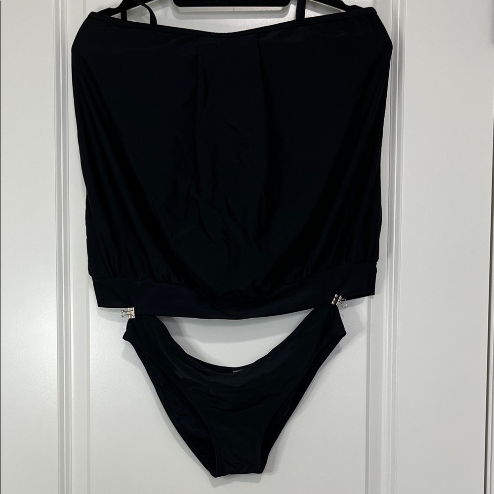 Cupshe Black Two-Piece Bandeau Tankini Swimsuit